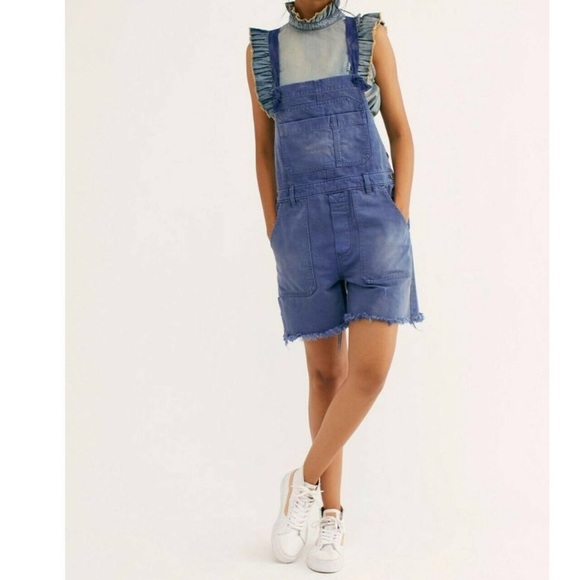 NWOT Free People Feel The Love Blue Shortalls Size 0 - Picture 2 of 8